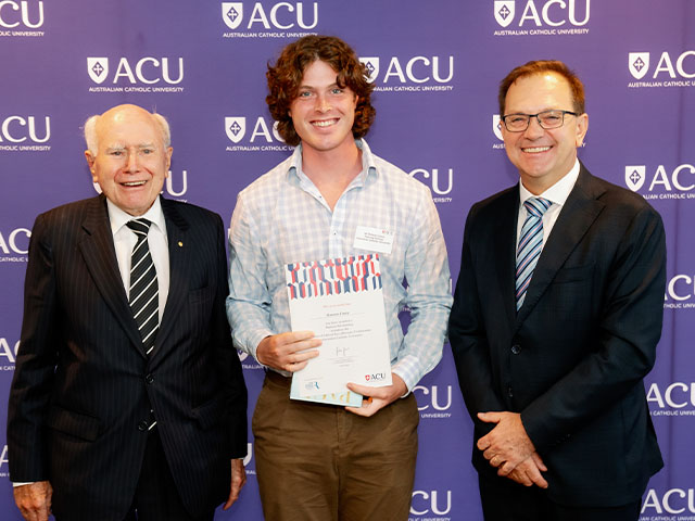 ACU Ramsay Scholar with Ramsay Chairman the Hon John Howard OM AC and ACU Vice-Chancellor and President Professor Zlatko Skrbis